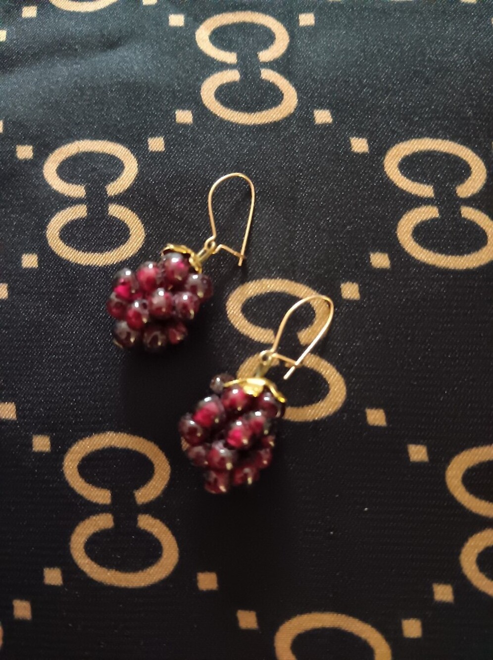 Vintage Garnet Grape Cluster Dangle Earings